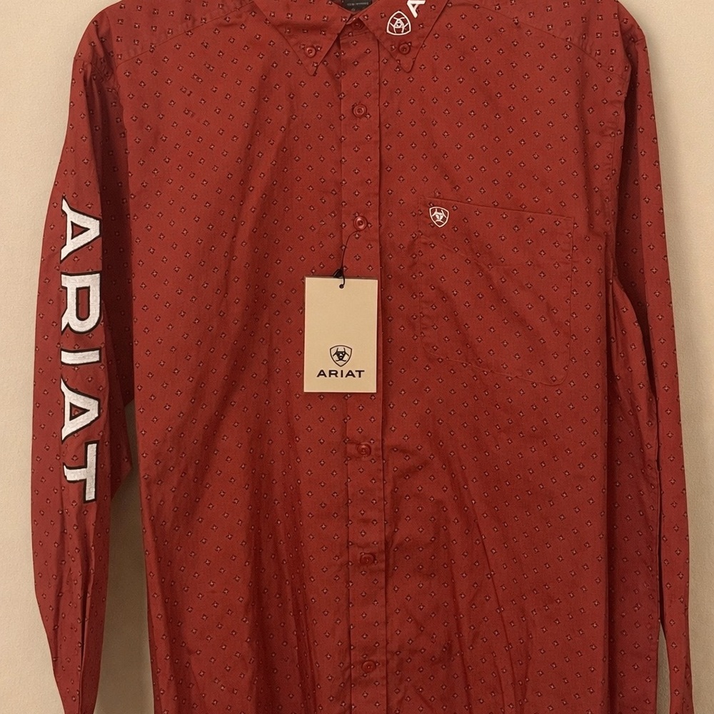 Ariat Men's Brick Red Patterned Button Down Shirt